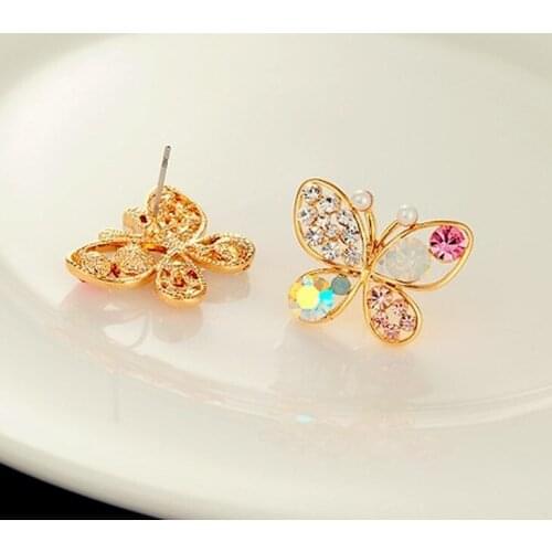 1 Pair Crystal Rhinestone Hollow Butterfly Ear Stud Earrings Fashion Jewelry