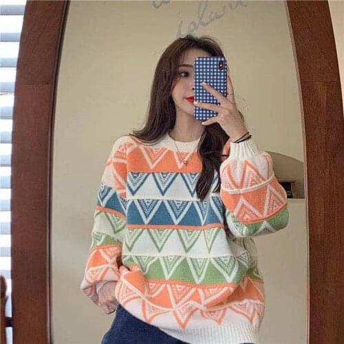 Chic retro loose oversize sweater outgoing spring womens sweater all-match lazy style pullovers 2021 female tops chic outerwear