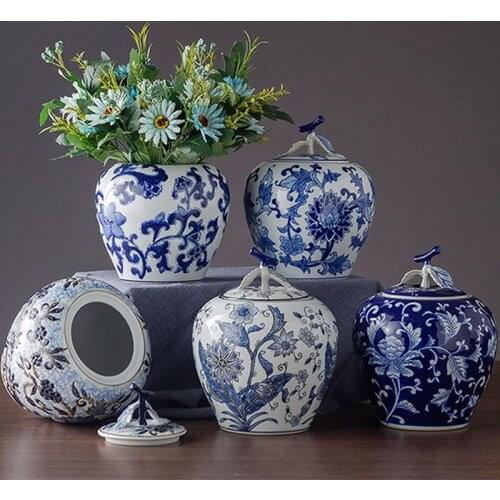 Modern Embossed Flower Storage Jar Ceramic Flower Vase Flower Arrangement Desktop Decoration Sealed Storage Jar Home Decoration