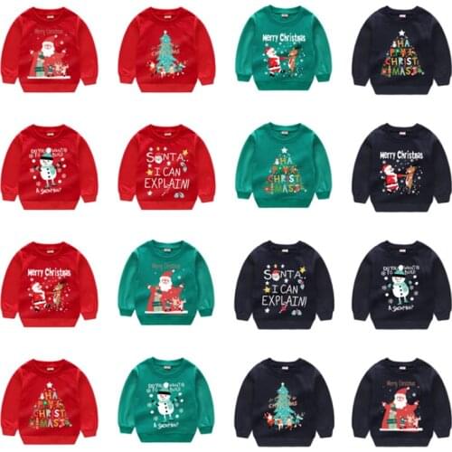 Christmas O-neck sweatshirt for boys sweatshirts for girls snowman Santa Clauss sweatshirt New Years red sweater Christmas tree