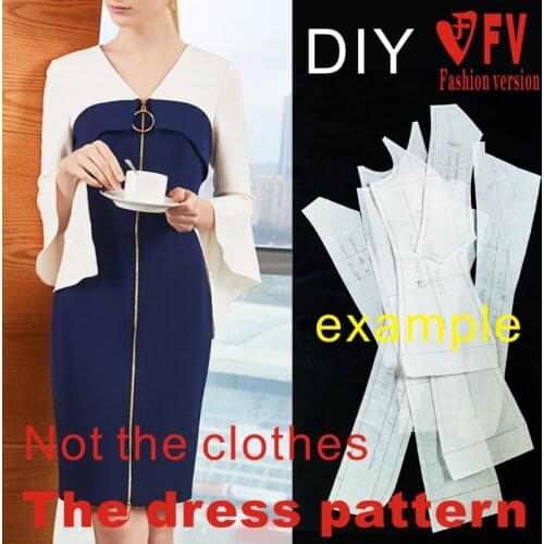 Pattern Making womens V-neck trumpet sleeve dress garment sewing design drawings BLQ-485