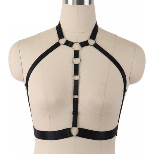 Goth Open Chest Cage Bra Elastic Body Harness Garter Belt Metal Buckle Bondage Lingerie Fetish Wear Harness Bra O0265