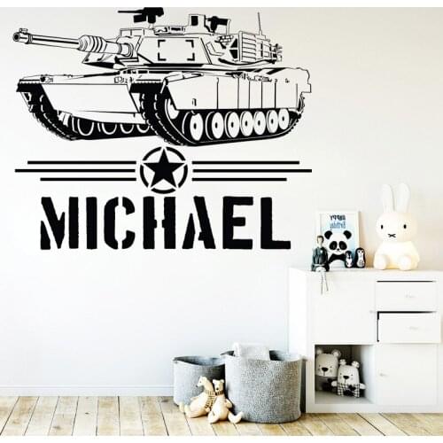Custom Name Wall Sticker Abrams Tank Vinyl Decal Boys Kids Bedroom Decor Armed Forces Playroom Decoration Nursery Art Mural