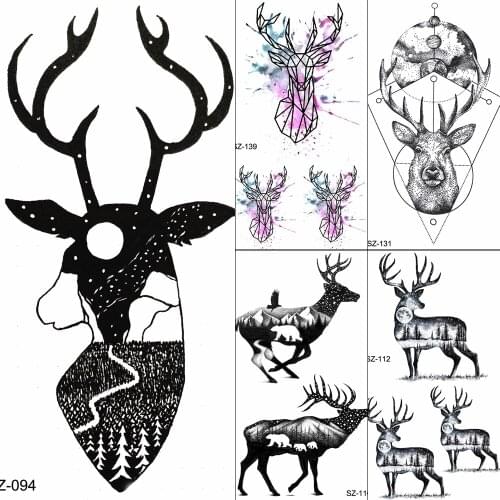 FANRUI Tattoos Temporary Women Black Moon Deer Body Arm Art Buy Tattoo Fake Stickers Men Moon Elk Horn Moose Tatoos
