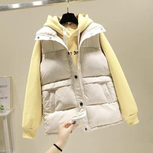 Women Vest 2021 Winter Sleeveless Ladies Single Breasted Pocket Space Cotton Jacket Without Cap Loose Female Portable Outwear