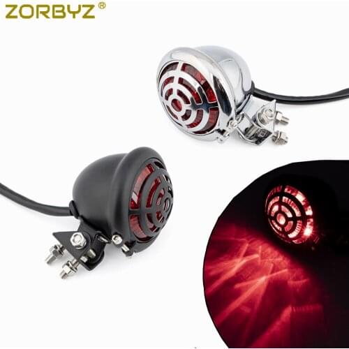 ZORBYZ Black/Chrome Motorcycle Mini Retro Grill Metal LED Tail Brake Light For Harley Cafe Racer Bobber Custom