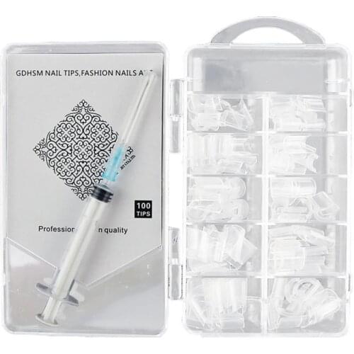 1 Set Fake Nail Stickers Transparent Water Injection Fashion Artificial Nail Tips with Syringes False Nails Nail Art Decoration