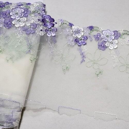 1 Meter 15 CM Purple Flowers Embroidered Lace Trim Sewing Soft Mesh Fabric Bra Lingerie Handmade Dress Clothes Accessories DIY