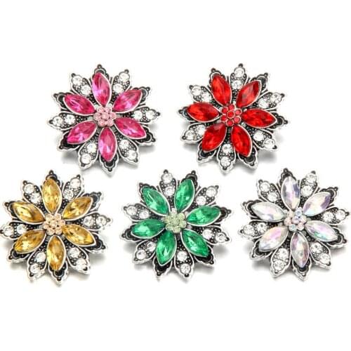 10pcs/lot New Flower Snap Buttons Jewelry Mini Beads Crystal Flowers 18mm Snap Button Fit Charm Bracelet Interchangeable Jewelry