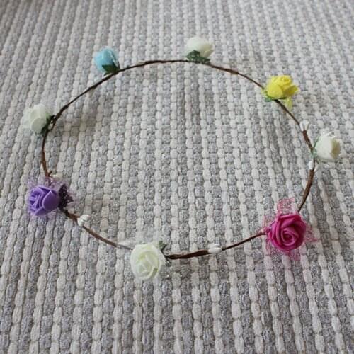 100pcs/lot Wedding Lace Decorative Flowers Wreaths PE Flowers With Rattan Headbands Hairband For Bride Beach Wear