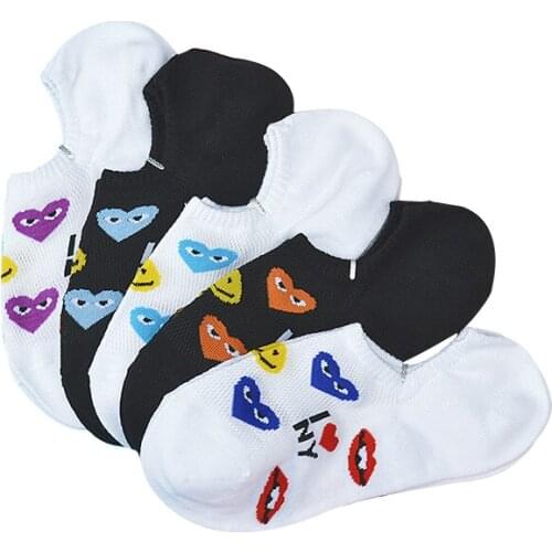 5 Pairs/lot=10 pcs Socks Women Invisible Shallow Mouth Women Boat Socks Cotton Mesh Sweet Ladies Short Socks
