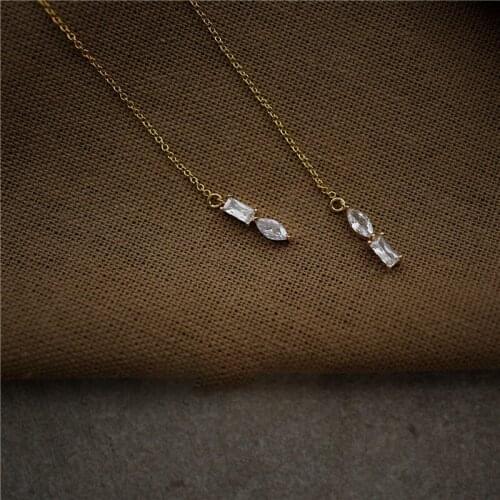 925 Sterling Silver Plated 14K Gold Korean Geometric Shiny Zircon Hanging Earrings Tassels Long Luxury Jewelry for Women Gift