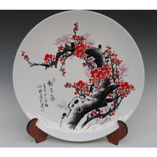 Antique Inmitation Ceramic Porcelain Decoration Plate / Dish Artistic Collection with Handpainted Plum Blossom Flowers Painting