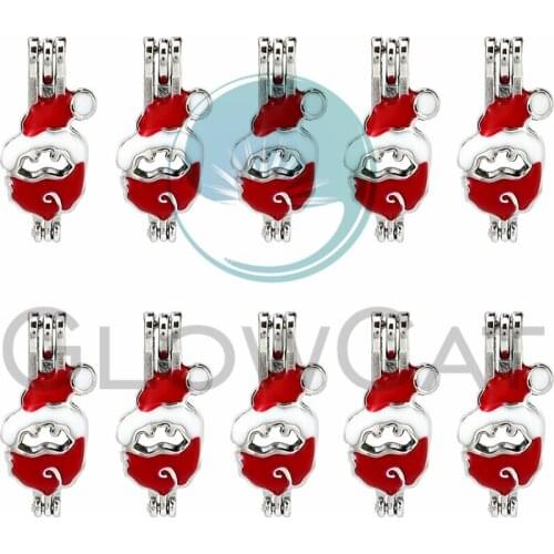 Colors Enamel Christmas Santa Claus Beads Cage Perfume Essential Oil Diffuser Pearl Cage Locket Pendant 10x K1071