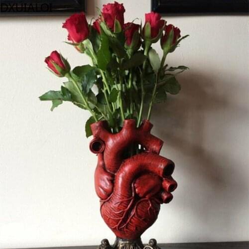 DXUIALOI Personality Creative Heart Vase Resin Decoration Desktop Dried Flower Flower Arrangement Resin Crafts Home Decoration