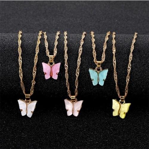 FNIO Korean Sweet Butterfly Necklace For Women Gold Long Chain Pendant Necklace Fashion Charm Chokers Jewelry Gifts 2020 New