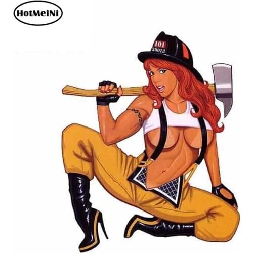 HotMeiNi 13cm x 11.4cm Firefighter Pinup Girl Locker Toolbox Stickers Laptop USA Car Truck Bike USA Car Sticker Graphics