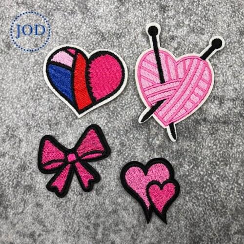 JOD Cartoon Pink Red Heart DIY Iron on Patches for Clothes Children Embroidery Patch Applique Clothing Stickers Decorative Kid