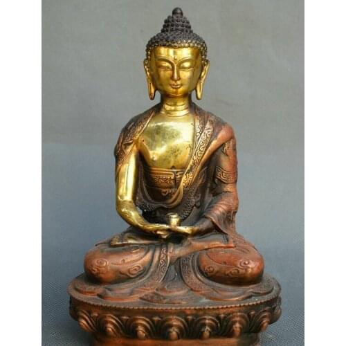 Chinese Tibet Buddhism old Bronze gild carve Shakya Mani Sakyamuni Buddha statue