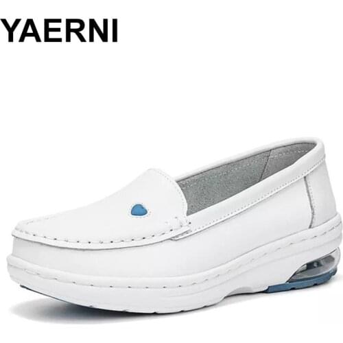 YAERNI Sneakers Women Flats for Women Loafers Casual Slip-On Nurse Shoes For Female Shoes Non-Slip Soft Breathable White Work