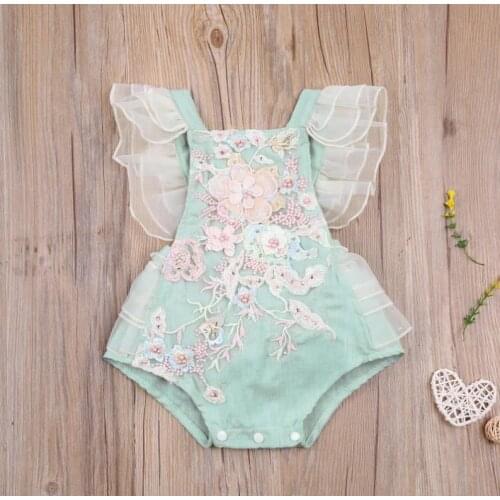 Summer Baby Girls Casual Backless Romper Sleeveless Square Collar Floral Embroidery Pattern One-piece Lace Bodysuits Sunsuit