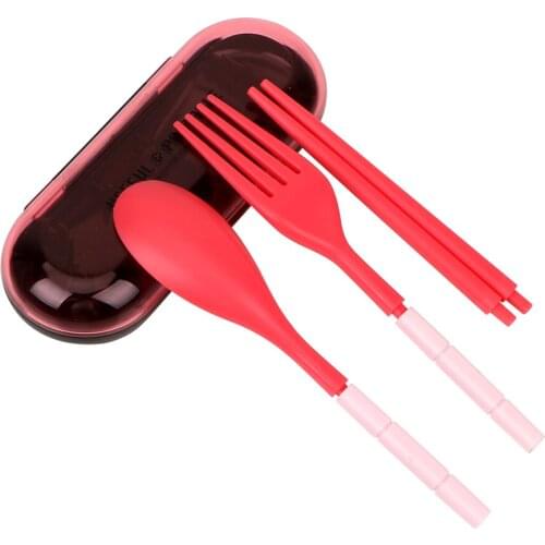 Spoon Fork Chopsticks Set Mini Outdoor Portable Travel Set Dinnerware Set Folding Dinner Set Candy Color 3 piece/Set