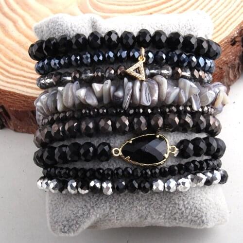 MD Fashion Designer Beaded Bracelet Set Black Glass Crystal 5pc Bracelets & Bangles Set For Fashion Jewelry