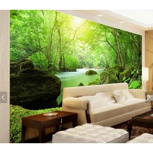 3D Mural Nature Green Forest Tree Photo Wallpaper HD Printed Wall Papers Roll for Restaurant Shop Living Room Bedroom Wall Decor