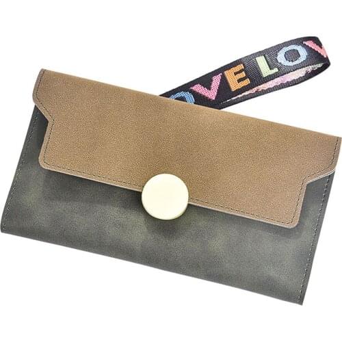 2018 New Casual Women Wallet PU Leather 3 Fold Purse Women Zippered Long Wallet with Strap Money Cards Organizer Womens Purse