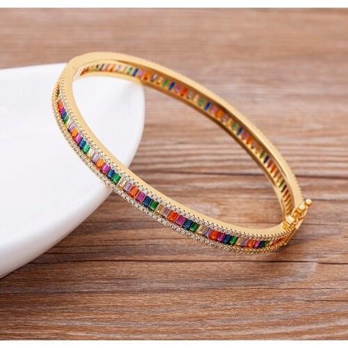 New Arrival Rainbow Crystal Bracelets AAA Cubic Zirconia Easy Wear Buckle Design Women Bangles Fashion Accessories Party Gift