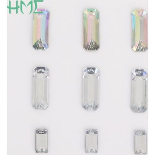 New Loose Rhinestones 5*10/6*18 mm Clear AB Crystal 2 Holes Sew On Flatback Beads Jewelry For Cloth Shoes Decoration DIY Craft
