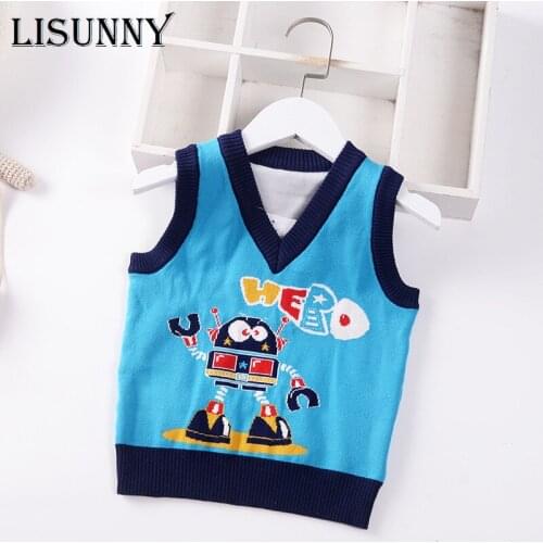 2021 Autumn Baby Boys Knit Vest Spring V-Neck Toddler Kids Jumper Sweaters Vest Children Clothing Sleeveless Boys Pullover 1-7y