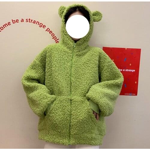 2021 Autumn Winter Women Hoodies Kawaii Bear Ears Fashion Hoody Casual Pocket Solid Color Warm Plush Sweatshirt Hoodie For Women