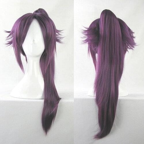 BLEACH Shihouin Yoruichi Cosplay Wigs High-temperature Fiber Synthetic Hair Purple Mixed Long Chip Ponytail + Wig Cap