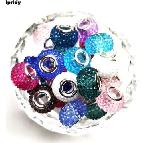 10pcs/lot 14MM Large Hole Resin Beads with Brass Core,Rhinestones Effect of European Beads for Charms Bracelets