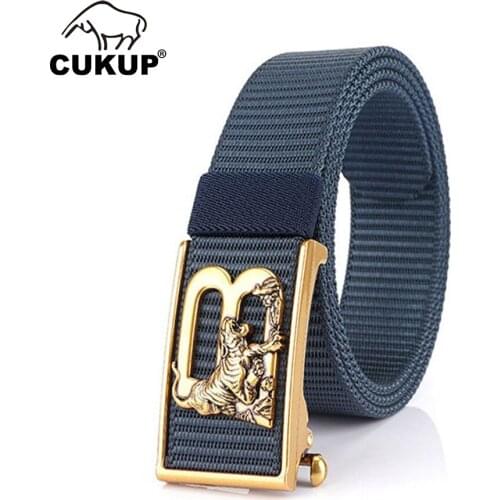 CUKUP New Mens Unique Design Tiger with B Letter Buckles Metal High Quality Nylon Belts for Men Accessories 3.5cm Width CBCK226