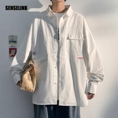 SENSELINK 2021 Men Shirt Korean Fashion Casual Long Sleeve Streetwear Hip Hop Hipster Brand Couple Shirts Tops Oversized M-5XL