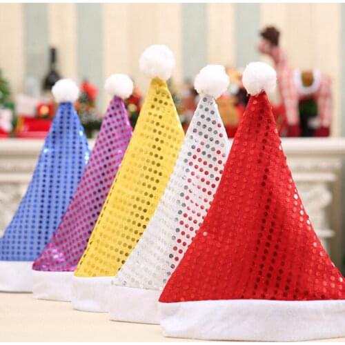 Wedding Party Decoration Sequins Adults Christmas Hat Fashion Winter Warm Pompon Santa Beanie Hat LX8164