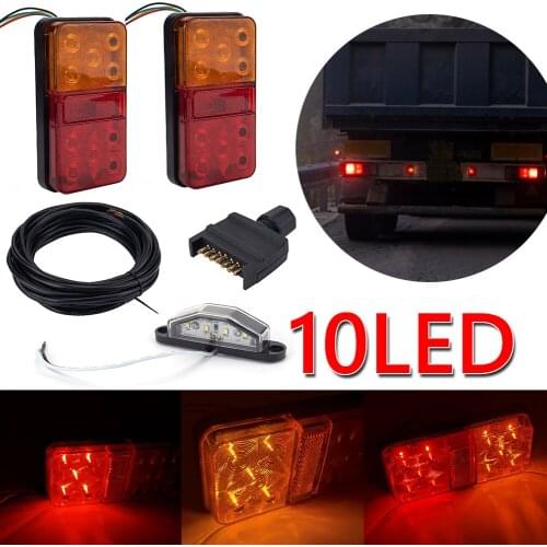 Waterproof 10 LED Trailer Taillights 8m 5-Core Wire License Plate Light Plug Kit Waterproof Taillight Truck Light