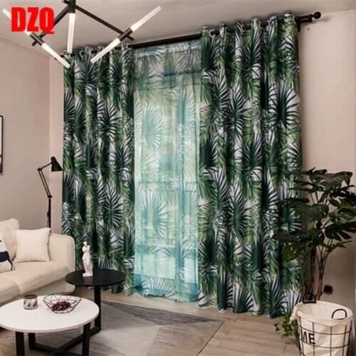 Tropical Printed Blackout Curtains for Living Room Nordic Green Leaves Palm tulle curtain for Bedroom Window Treatments