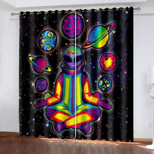 Living Room Bedroom Shading Decorative Grommet curtains Starry Sky Buddha Pattern Home Textiles Decorative Grommet Curtains