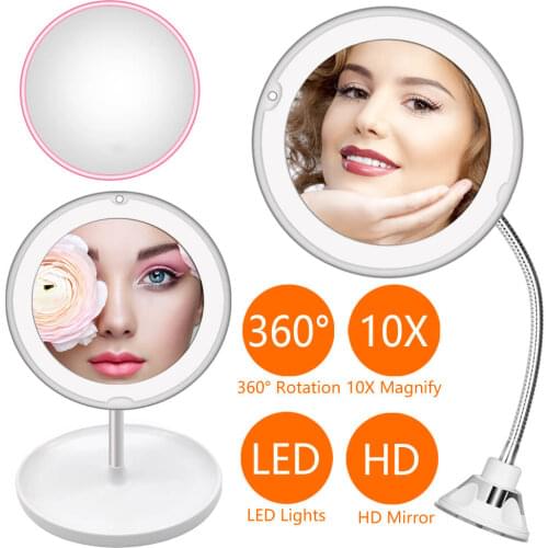 LED Mirror Makeup with LED Light Vanity Mirror Cosmetic Bath 10X Magnifying Table Desktop Folding Adjustable Mirror DROPSHIPPING