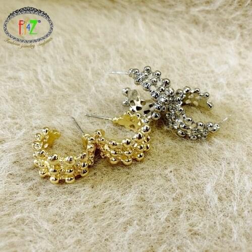 F.J4Z Women Earrings 2021 Fashion Alloy Beaded C Shaped Hoop Earring Lady Statement Earrings Gifts Jewelry Dropship