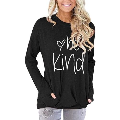 Women Loose Sweater Adults Heart Letter Print Long Sleeve Round Neck Pullover with Pockets