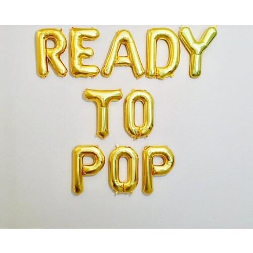 Gold or silver Ready to Pop baby shower letter balloons Pregnancy photo backdrops party decorations