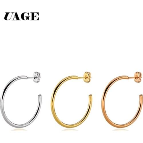 UAGE 1 Pair Stainless Steel Round Shaped Gold Silver Color Earrings Trendy Round Punk Ear Studs Earrings Women Men Earrings