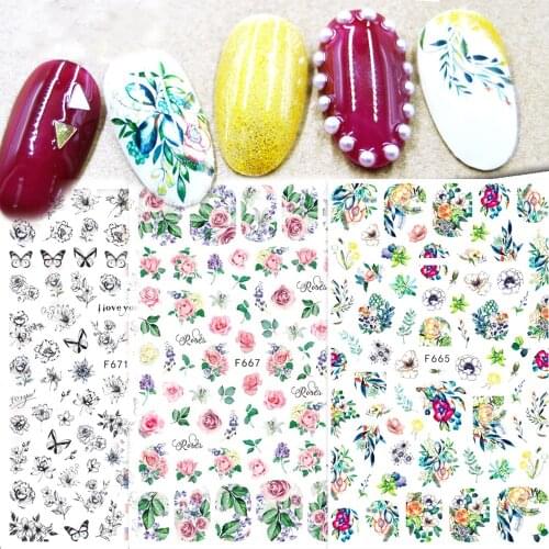 1Pcs 3D Vintage Flowers Series Nail Stickers Leaf Nail Art Transfer Stickers Summer Slider DIY Manicure Adhesive Decor Tip