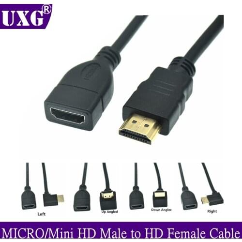 15cm Short Cable HDMI-to HDMI-Female Adapter Mini Micro HDMI-90 Degree Right Angle Male To HDMI-AF Extension Cord