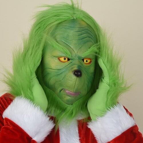 2021 Cosplay Props Suit Details Us Grinch Costume Halloween Adult Christmas Play Novelty Face Mask Emulsion High Quality Mask