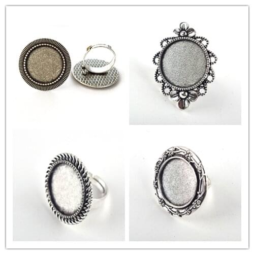 5pieces/batch of retro silver alloy adjustable ring tray 20x20mm round ring accessories jewelry making materials wholesale